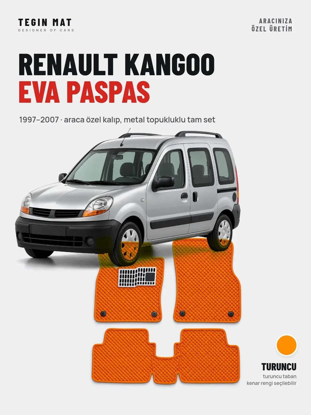 Renault Kangoo EVA Oto Paspas Tam Set (1997–2007) Turuncu – Araca Özel Kalıp (1)