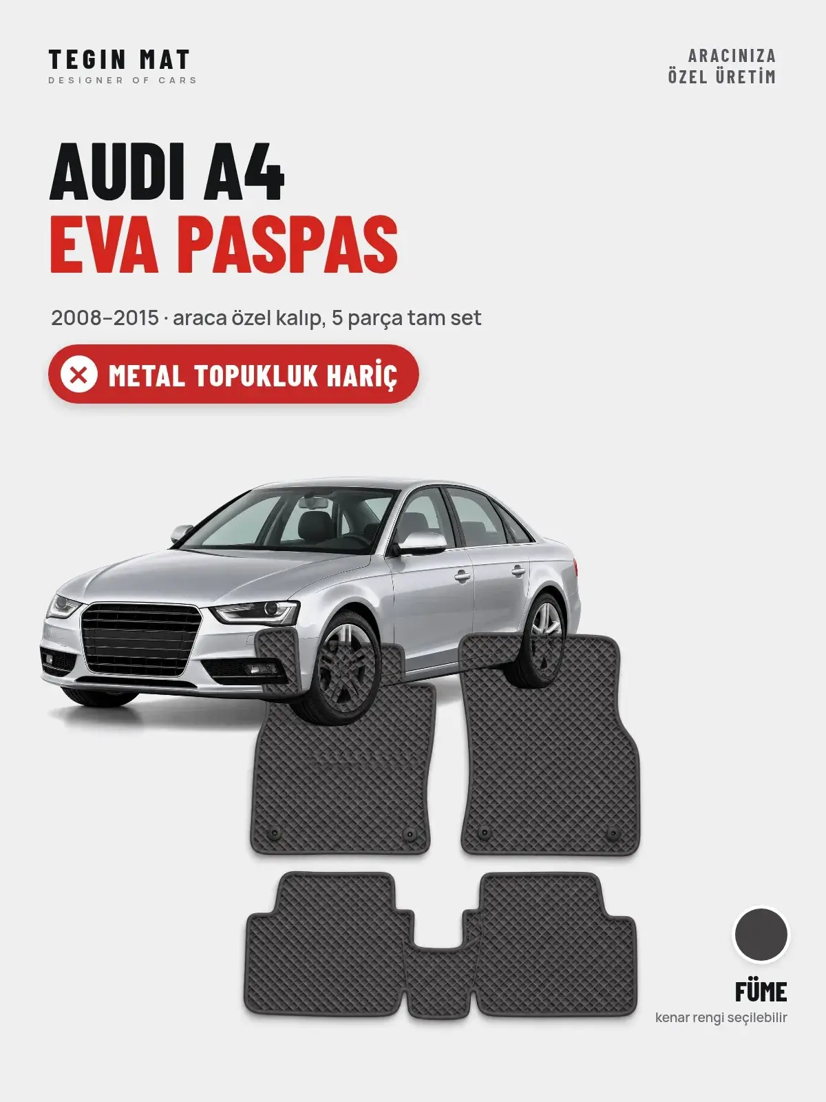 Audi A4 EVA Oto Paspas Tam Set (2008–2015) Füme – Metal Topukluk Hariç (1)