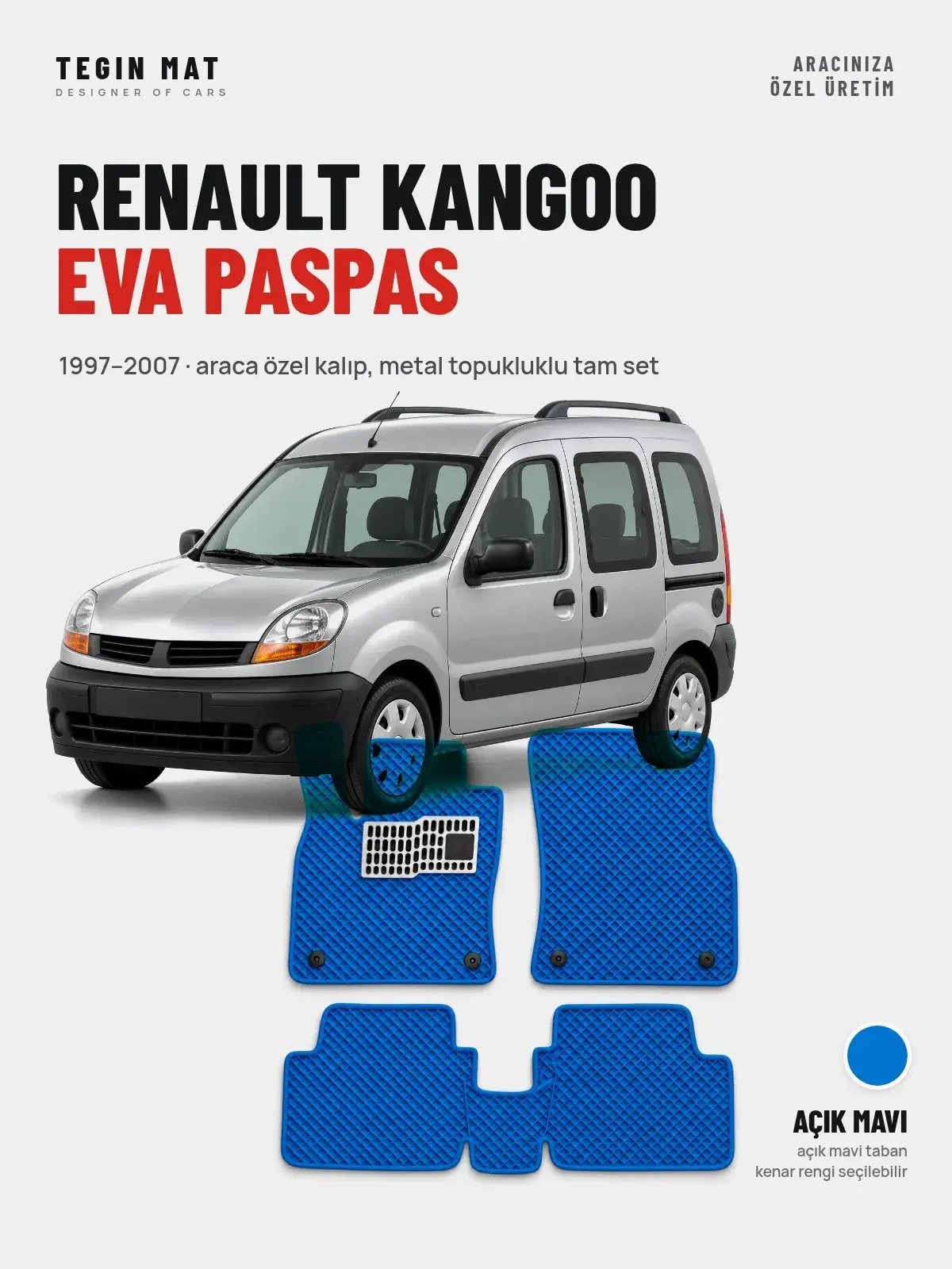 Renault Kangoo EVA Oto Paspas Tam Set (1997–2007) Açık Mavi – Araca Özel Kalıp (1)