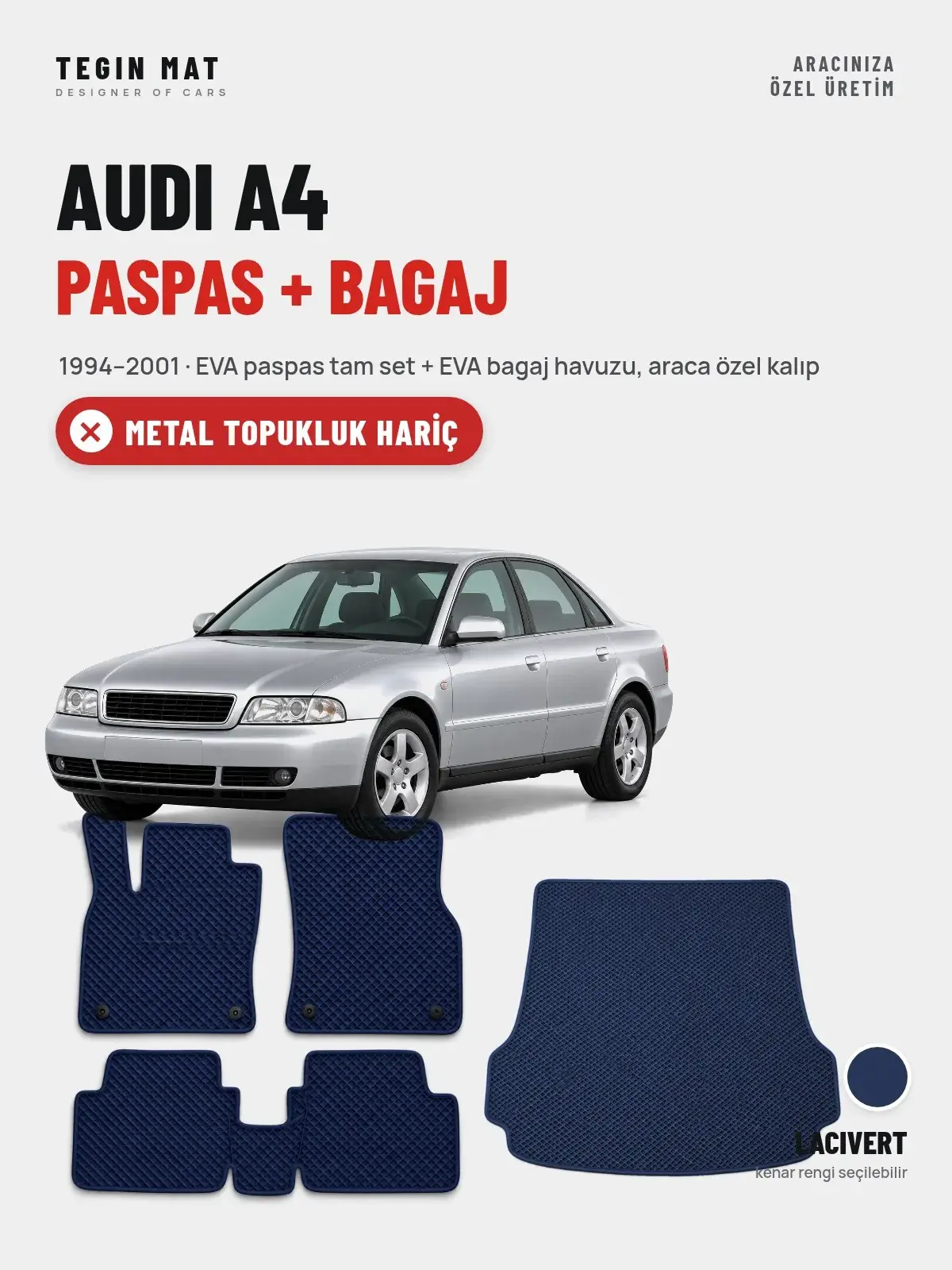 Audi A4 EVA Paspas + Bagaj Havuzu Seti (1994–2001) Lacivert – Metal Topukluk Hariç (1)