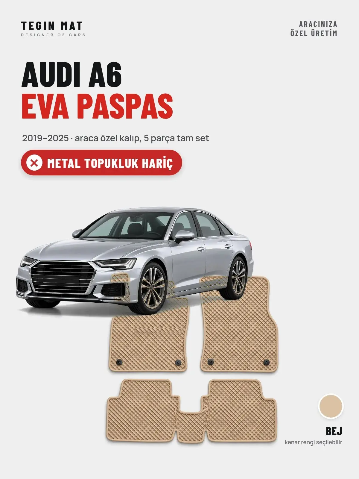 Audi A6 EVA Oto Paspas Tam Set (2019–2025) Bej – Metal Topukluk Hariç (1)