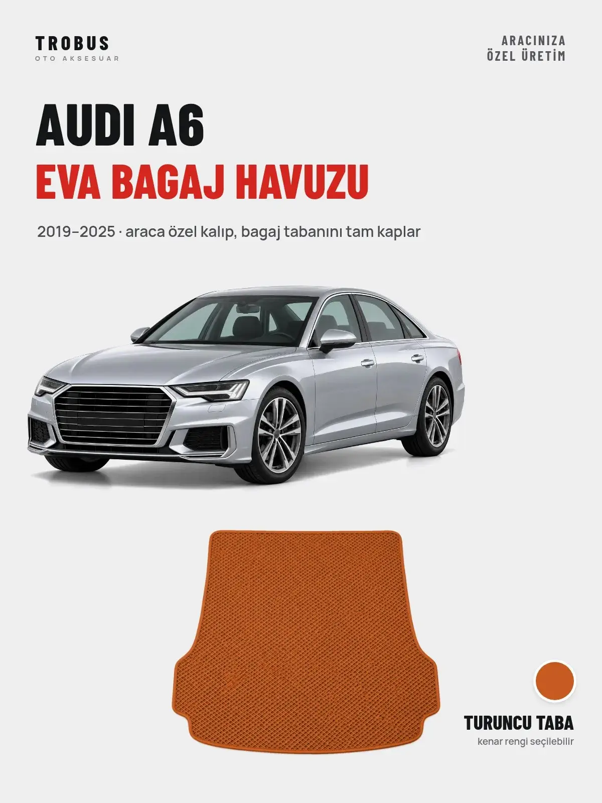 Audi A6 EVA Bagaj Havuzu (2019–2025) Turuncu Taba – Araca Özel Kalıp (1)