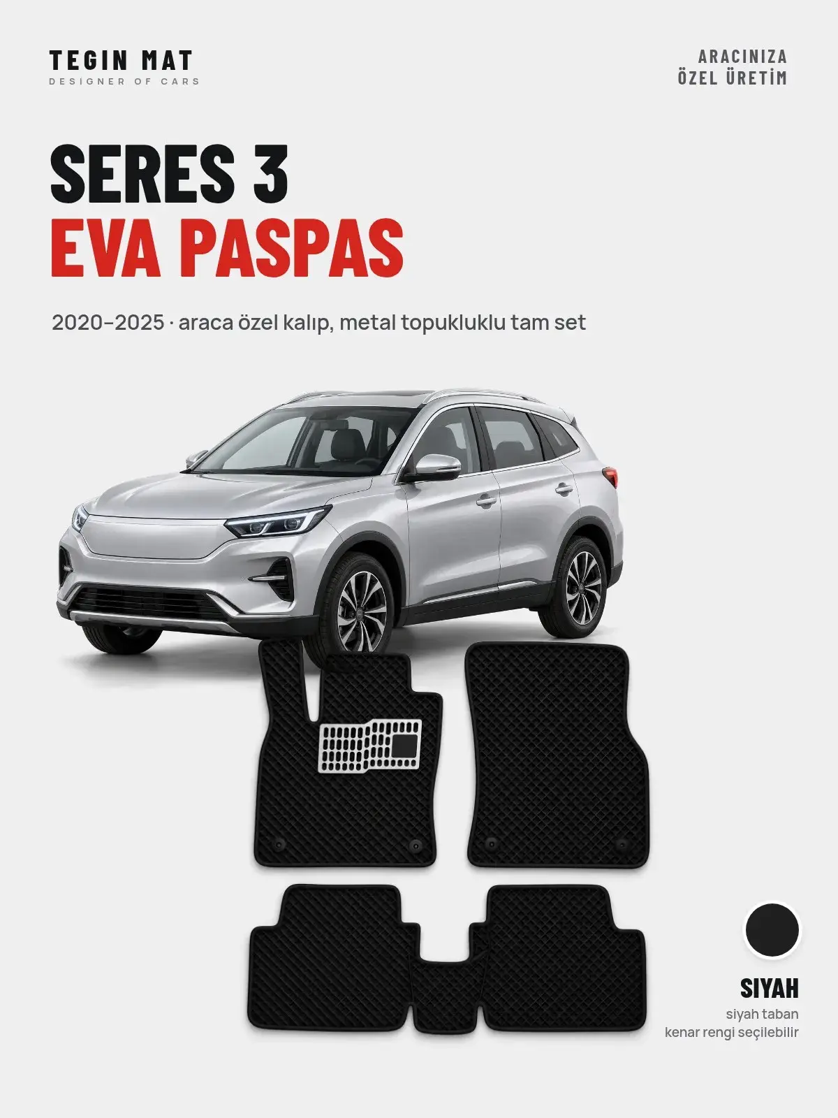 Seres 3 EVA Oto Paspas Tam Set (2020–2025) Siyah – Araca Özel Kalıp (1)