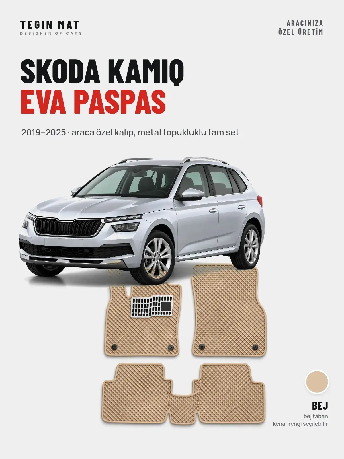 Skoda Kamiq EVA Oto Paspas Tam Set (2019–2025) Bej – Araca Özel Kalıp (1)