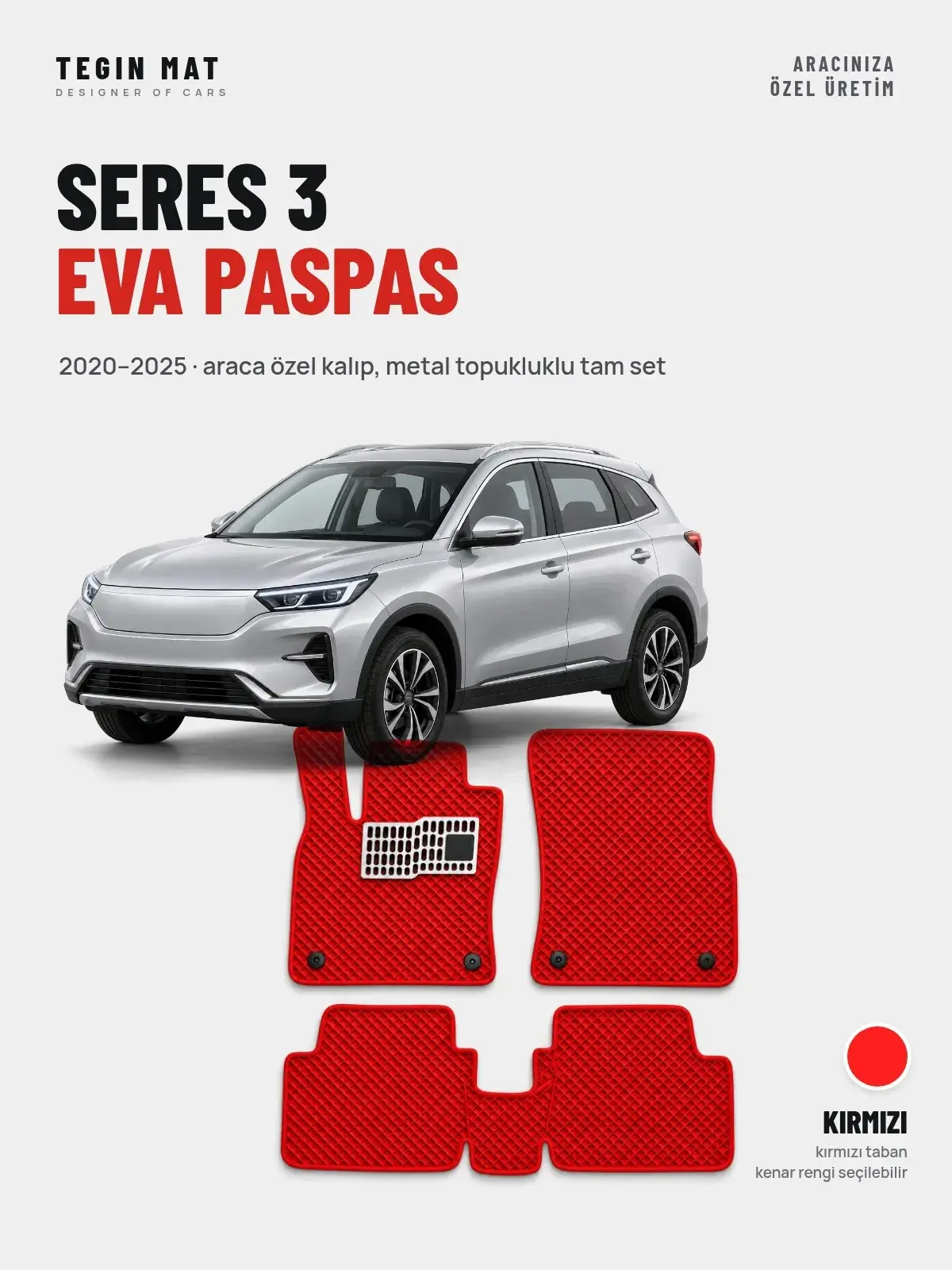 Seres 3 EVA Oto Paspas Tam Set (2020–2025) Kırmızı – Araca Özel Kalıp (1)