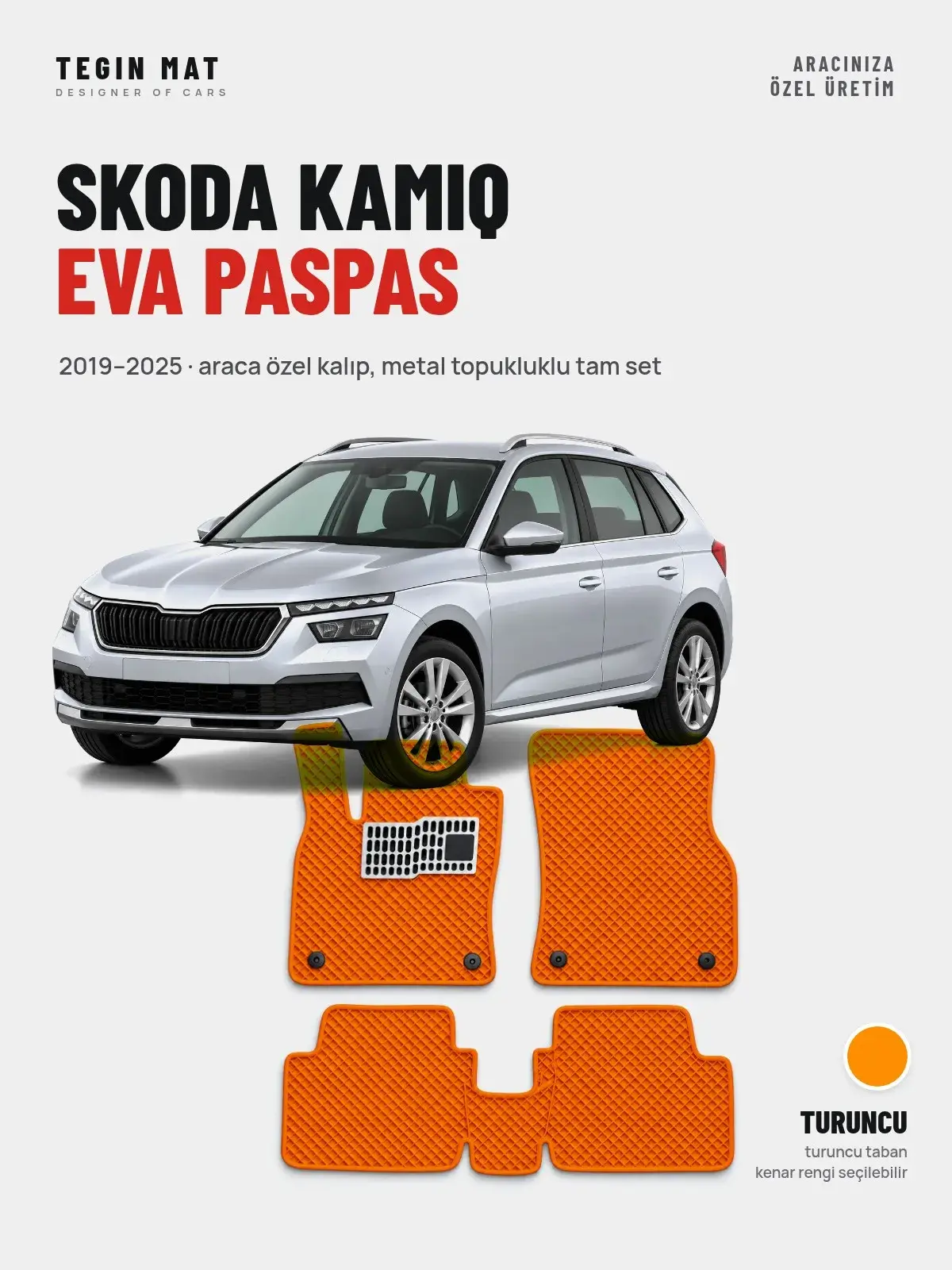 Skoda Kamiq EVA Oto Paspas Tam Set (2019–2025) Turuncu – Araca Özel Kalıp (1)
