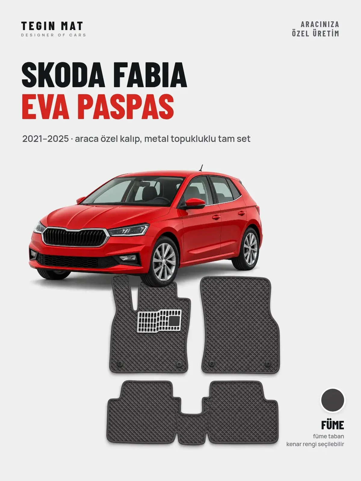 Skoda Fabia EVA Oto Paspas Tam Set (2021–2025) Füme – Araca Özel Kalıp (1)