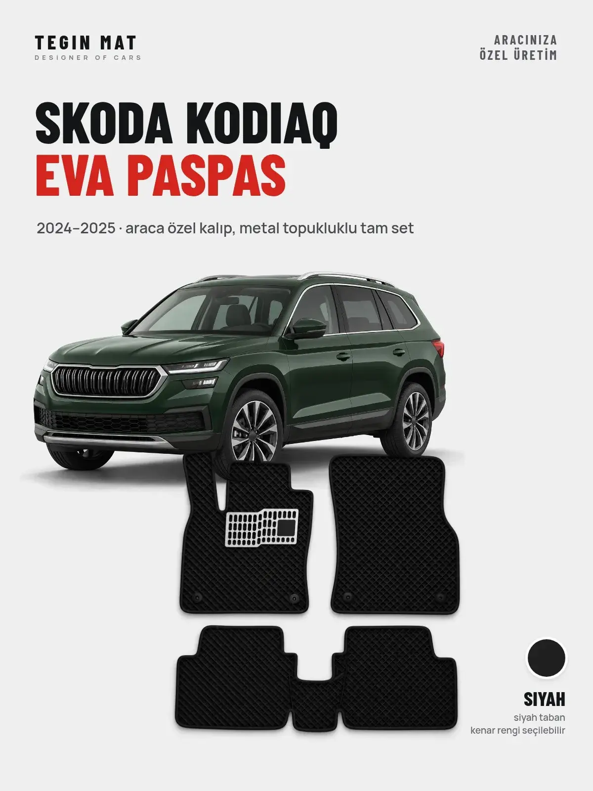 Skoda Kodiaq EVA Oto Paspas Tam Set (2024–2025) Siyah – Araca Özel Kalıp (1)