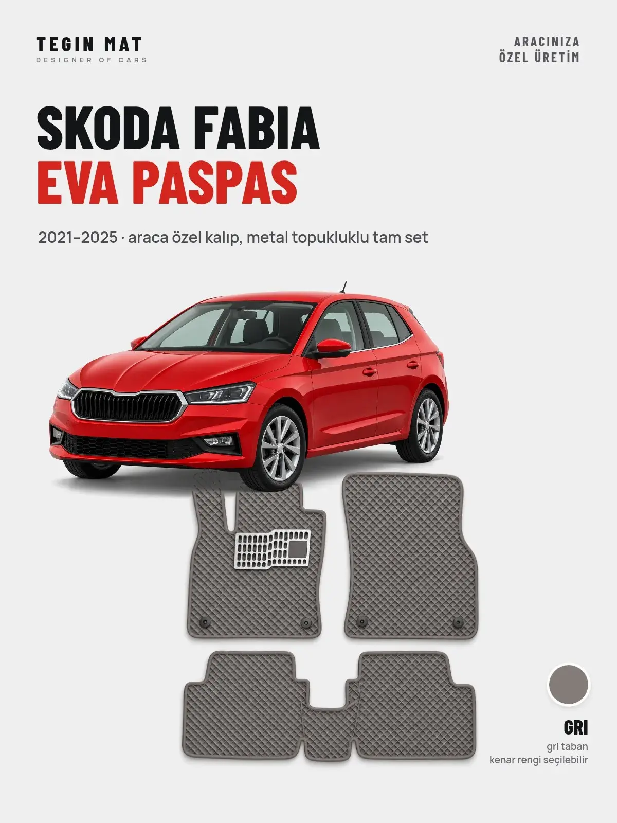 Skoda Fabia EVA Oto Paspas Tam Set (2021–2025) Gri – Araca Özel Kalıp (1)