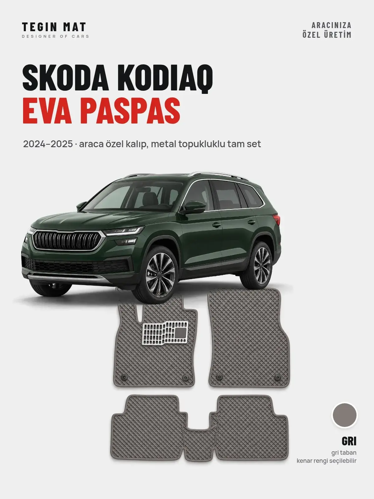 Skoda Kodiaq EVA Oto Paspas Tam Set (2024–2025) Gri – Araca Özel Kalıp (1)