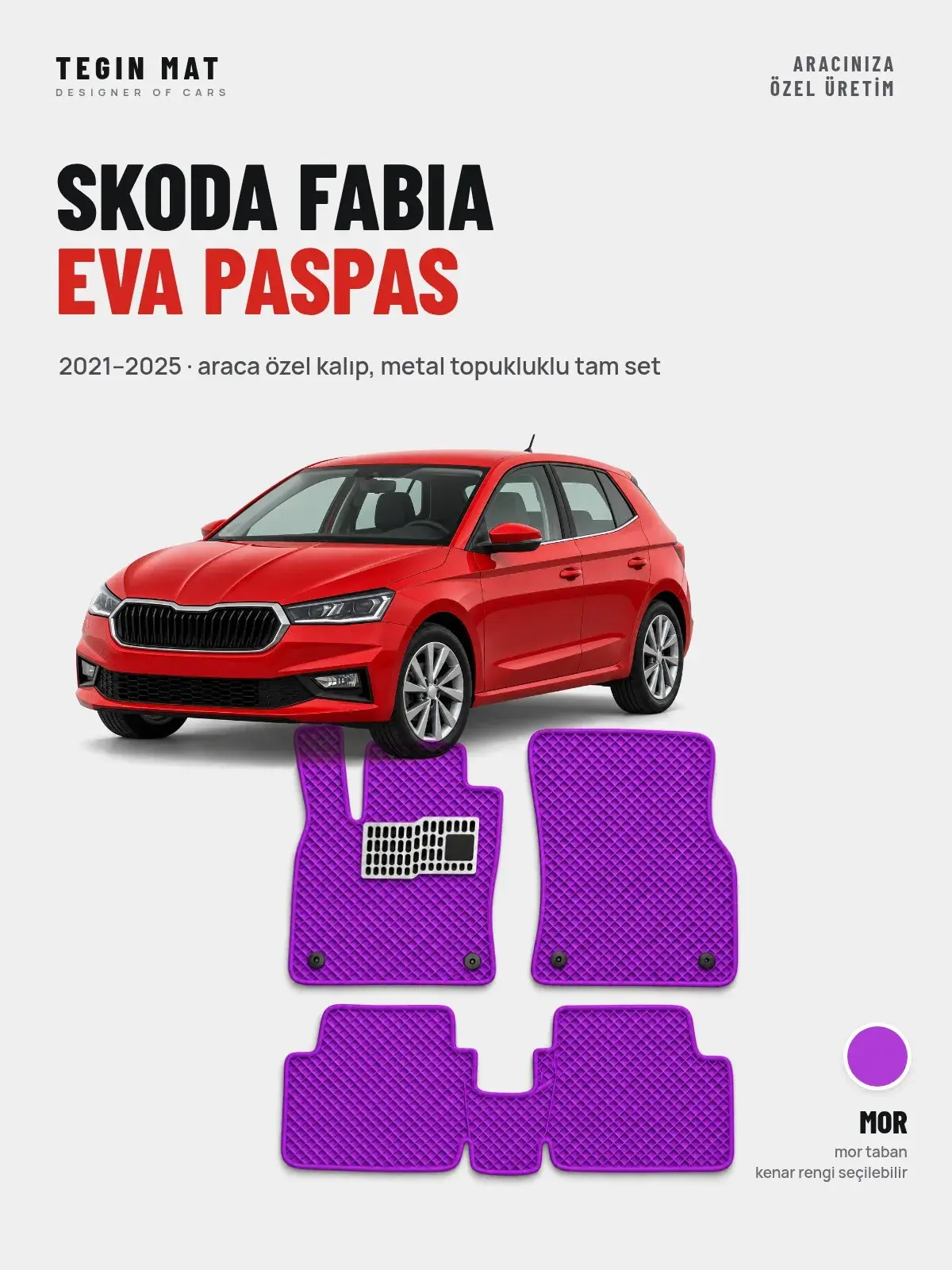 Skoda Fabia EVA Oto Paspas Tam Set (2021–2025) Mor – Araca Özel Kalıp (1)