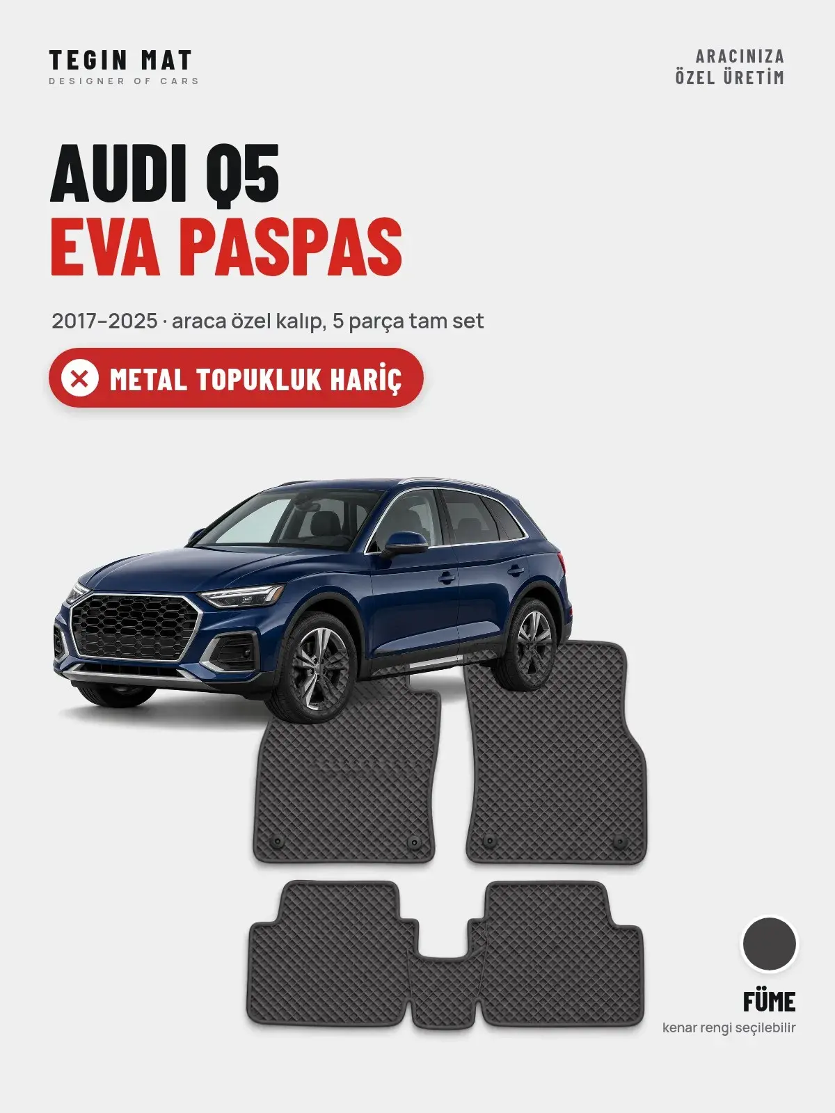 Audi Q5 EVA Oto Paspas Tam Set (2017–2025) Füme – Metal Topukluk Hariç (1)