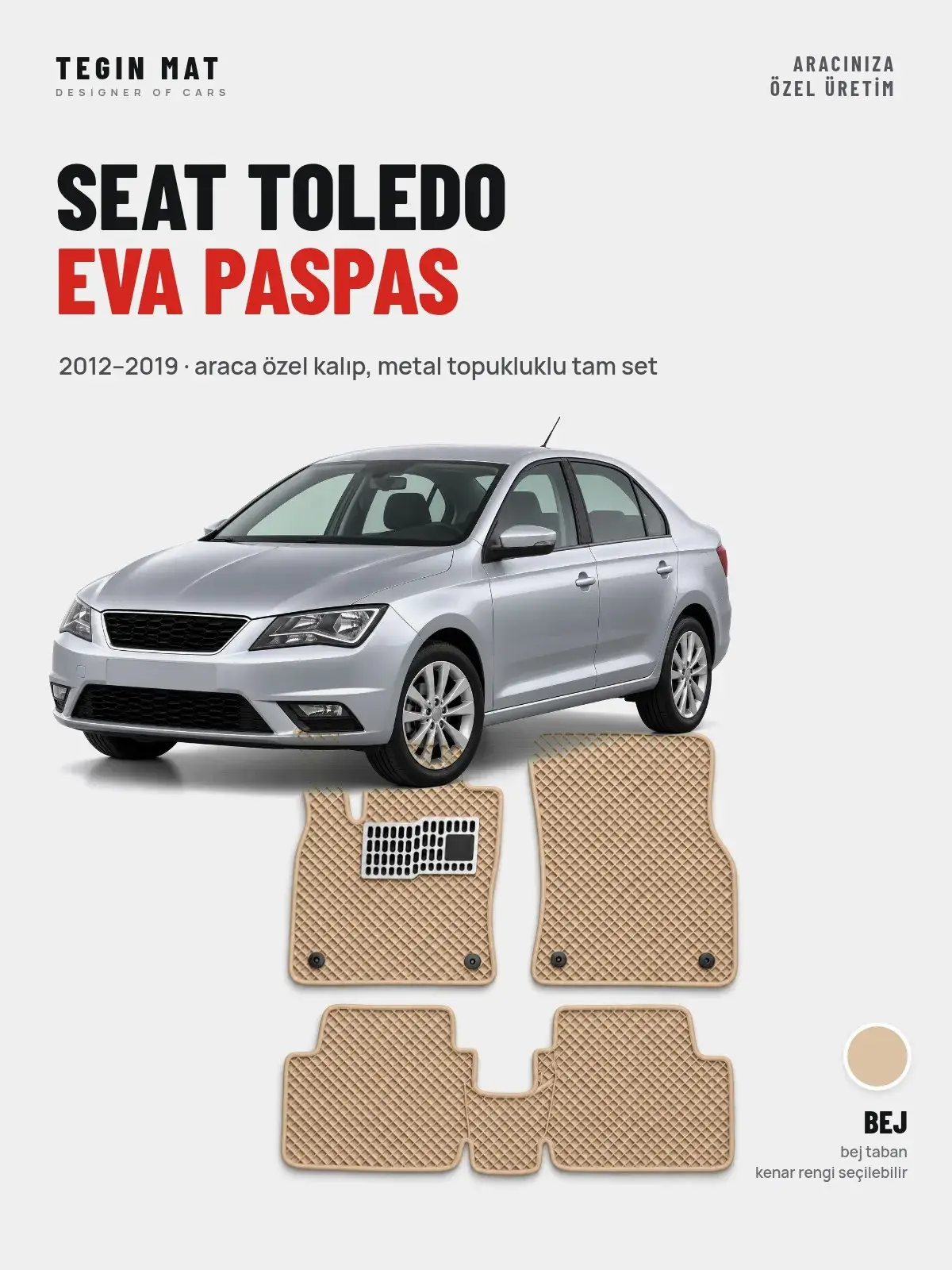 Seat Toledo EVA Oto Paspas Tam Set (2012–2019) Bej – Araca Özel Kalıp (1)