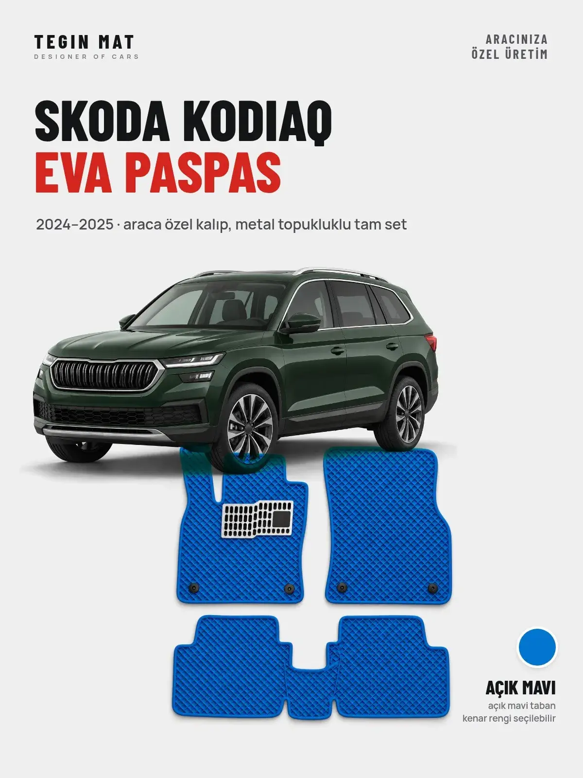 Skoda Kodiaq EVA Oto Paspas Tam Set (2024–2025) Açık Mavi – Araca Özel Kalıp (1)