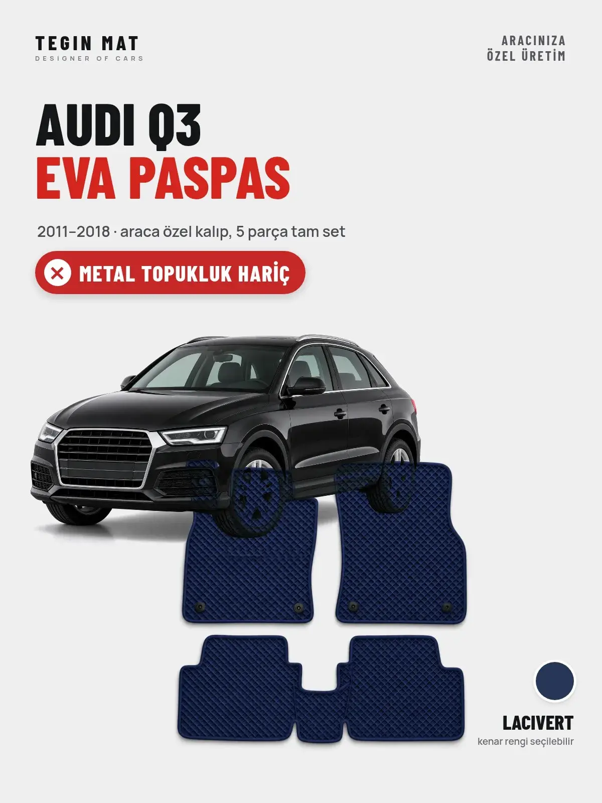 Audi Q3 EVA Oto Paspas Tam Set (2011–2018) Lacivert – Metal Topukluk Hariç (1)