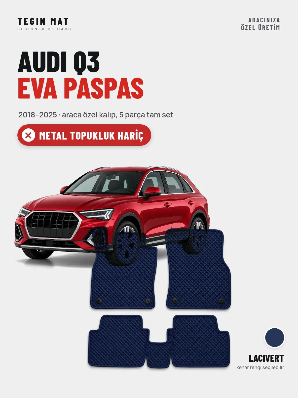 Audi Q3 EVA Oto Paspas Tam Set (2018–2025) Lacivert – Metal Topukluk Hariç (1)