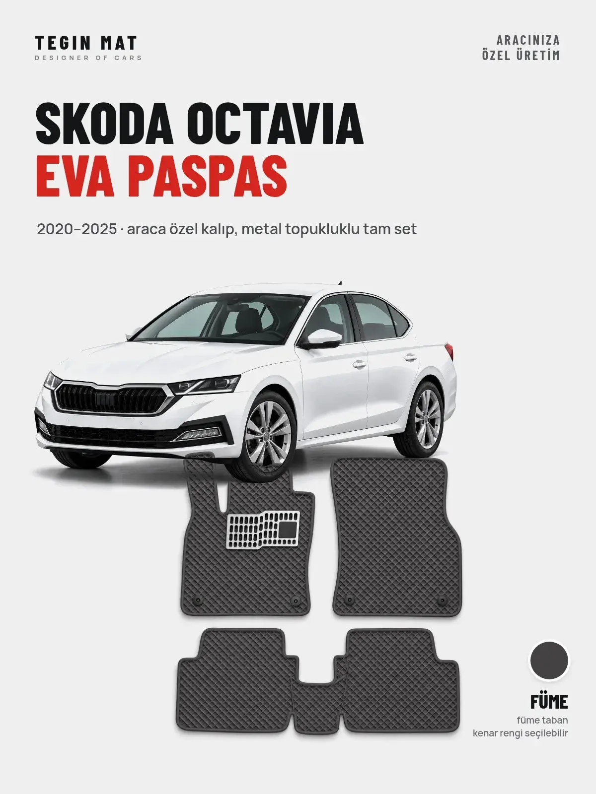 Skoda Octavia EVA Oto Paspas Tam Set (2020–2025) Füme – Araca Özel Kalıp (1)