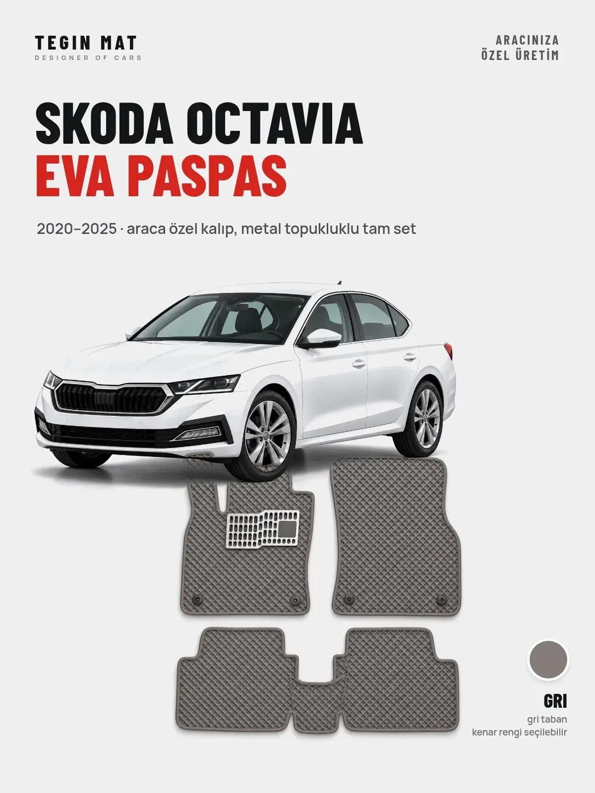 Skoda Octavia EVA Oto Paspas Tam Set (2020–2025) Gri – Araca Özel Kalıp (1)
