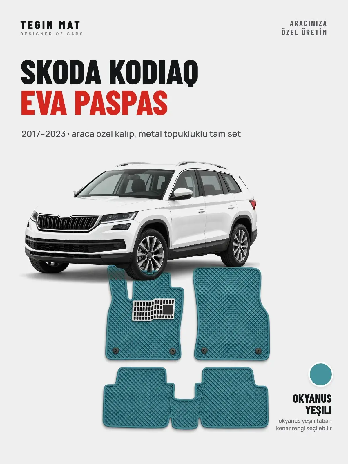Skoda Kodiaq EVA Oto Paspas Tam Set (2017–2023) Okyanus Yeşili – Araca Özel Kalıp (1)