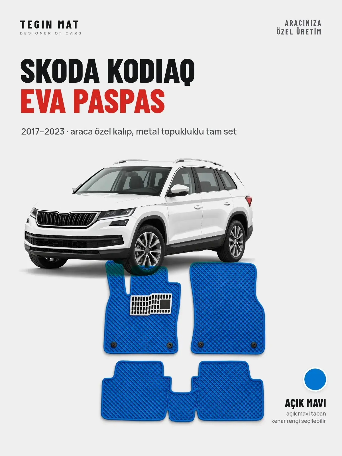Skoda Kodiaq EVA Oto Paspas Tam Set (2017–2023) Açık Mavi – Araca Özel Kalıp (1)