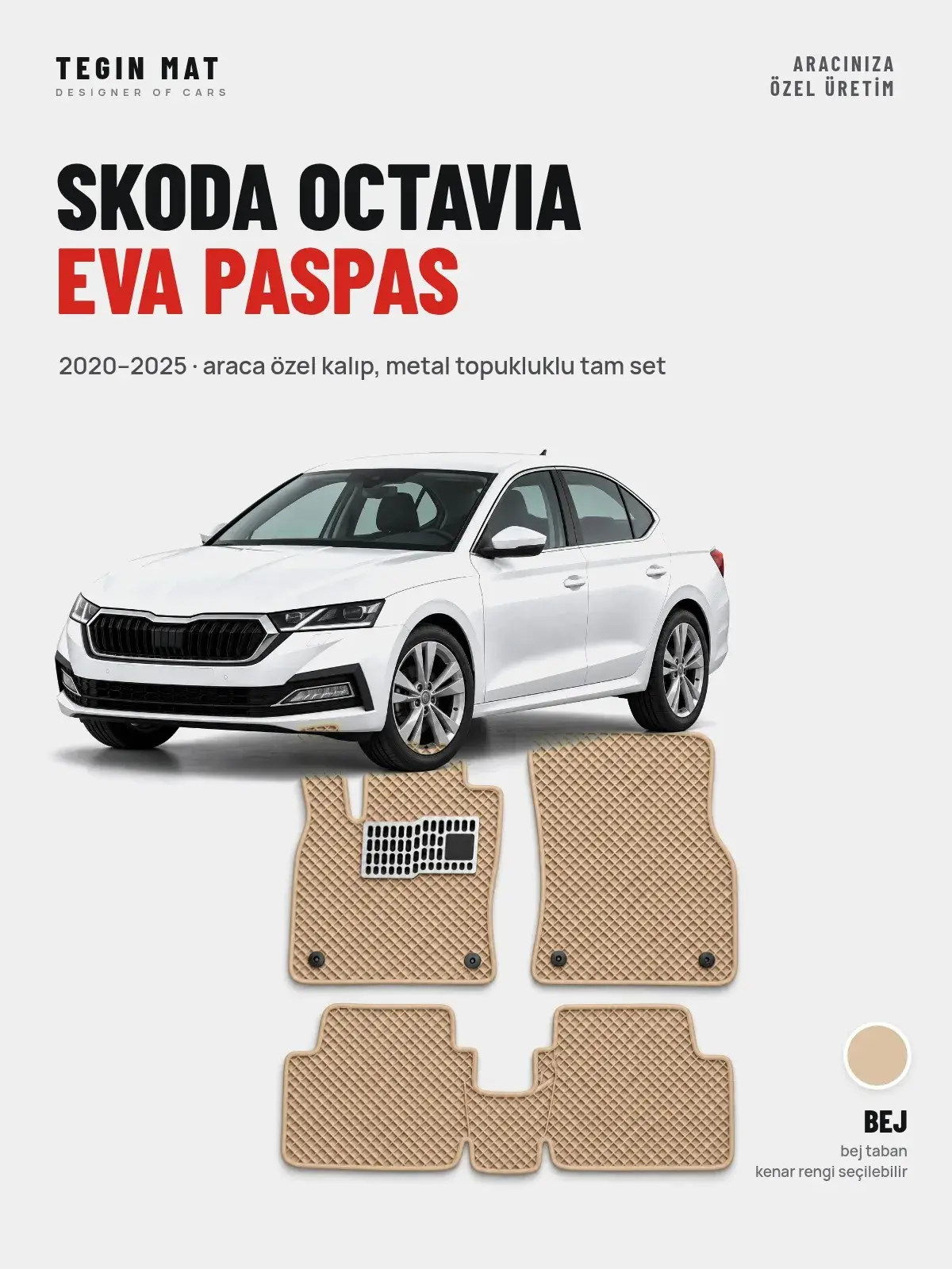 Skoda Octavia EVA Oto Paspas Tam Set (2020–2025) Bej – Araca Özel Kalıp (1)