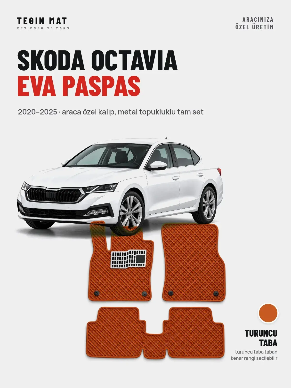 Skoda Octavia EVA Oto Paspas Tam Set (2020–2025) Turuncu Taba – Araca Özel Kalıp (1)