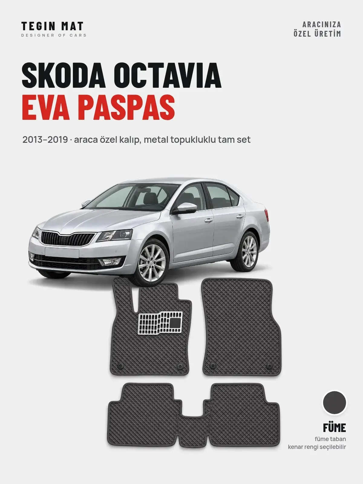 Skoda Octavia EVA Oto Paspas Tam Set (2013–2019) Füme – Araca Özel Kalıp (1)