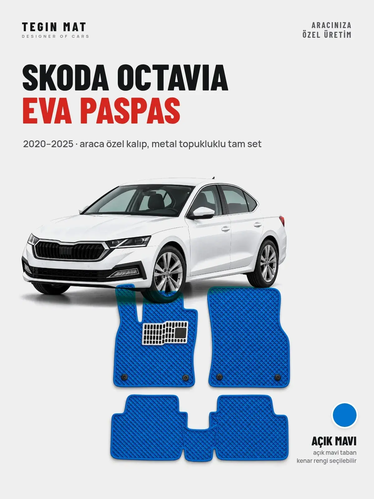 Skoda Octavia EVA Oto Paspas Tam Set (2020–2025) Açık Mavi – Araca Özel Kalıp (1)