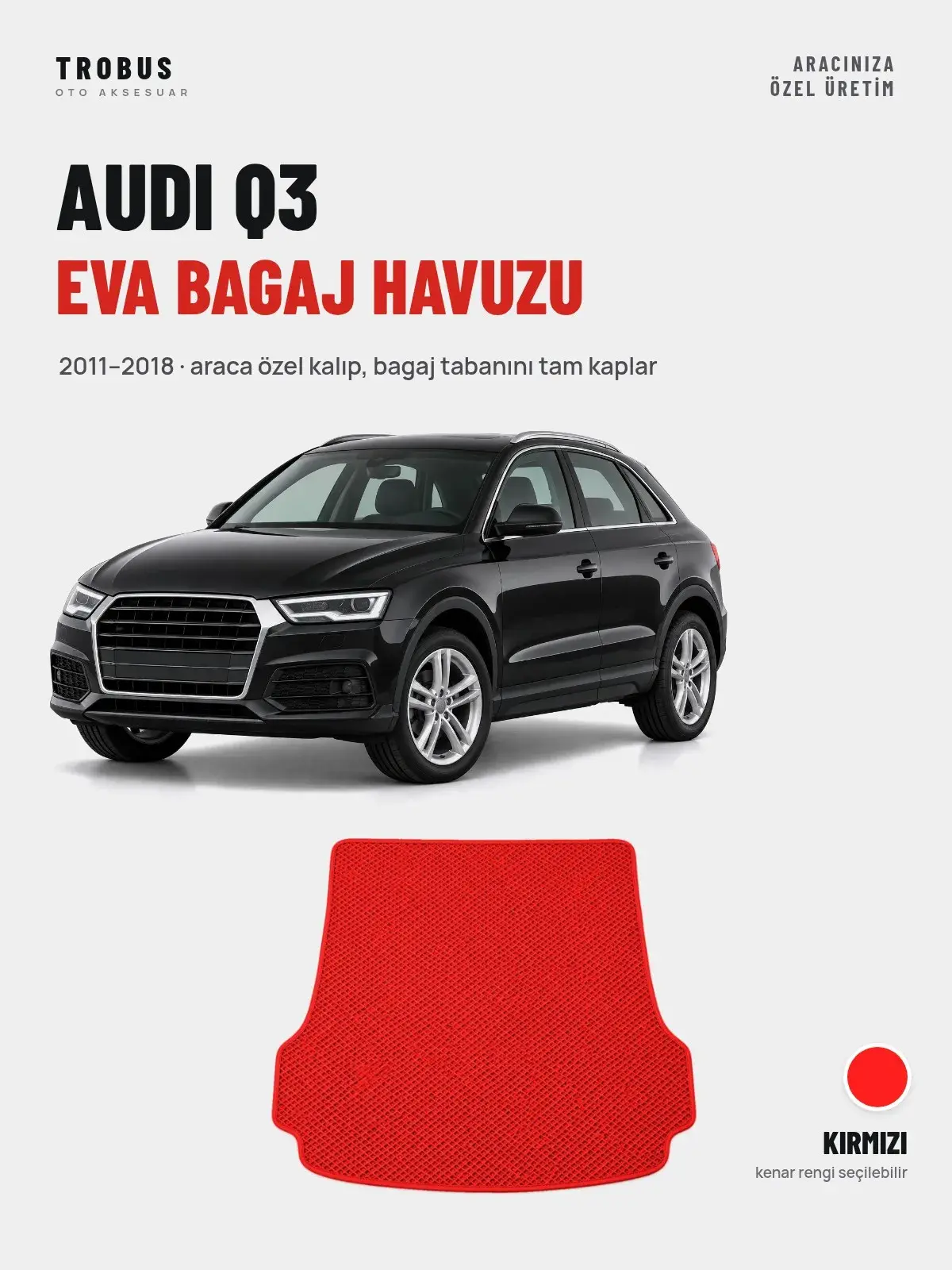 Audi Q3 EVA Bagaj Havuzu (2011–2018) Kırmızı – Araca Özel Kalıp (1)