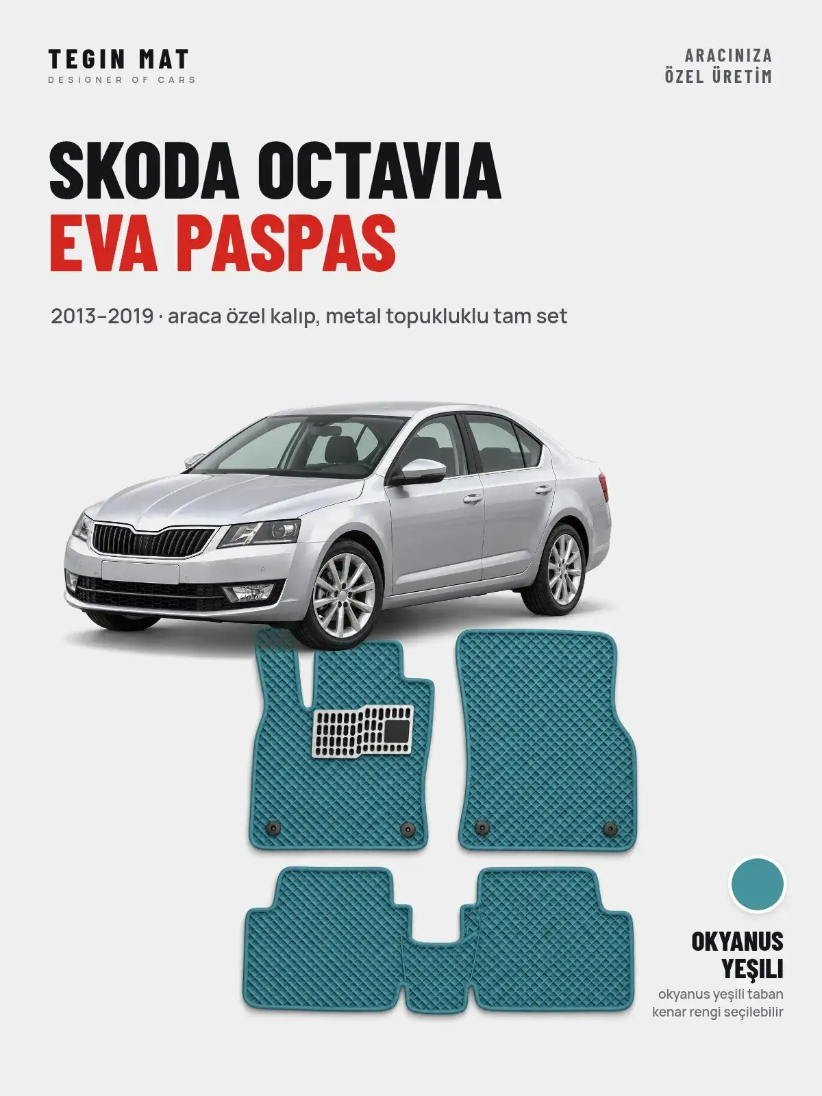 Skoda Octavia EVA Oto Paspas Tam Set (2013–2019) Okyanus Yeşili – Araca Özel Kalıp (1)