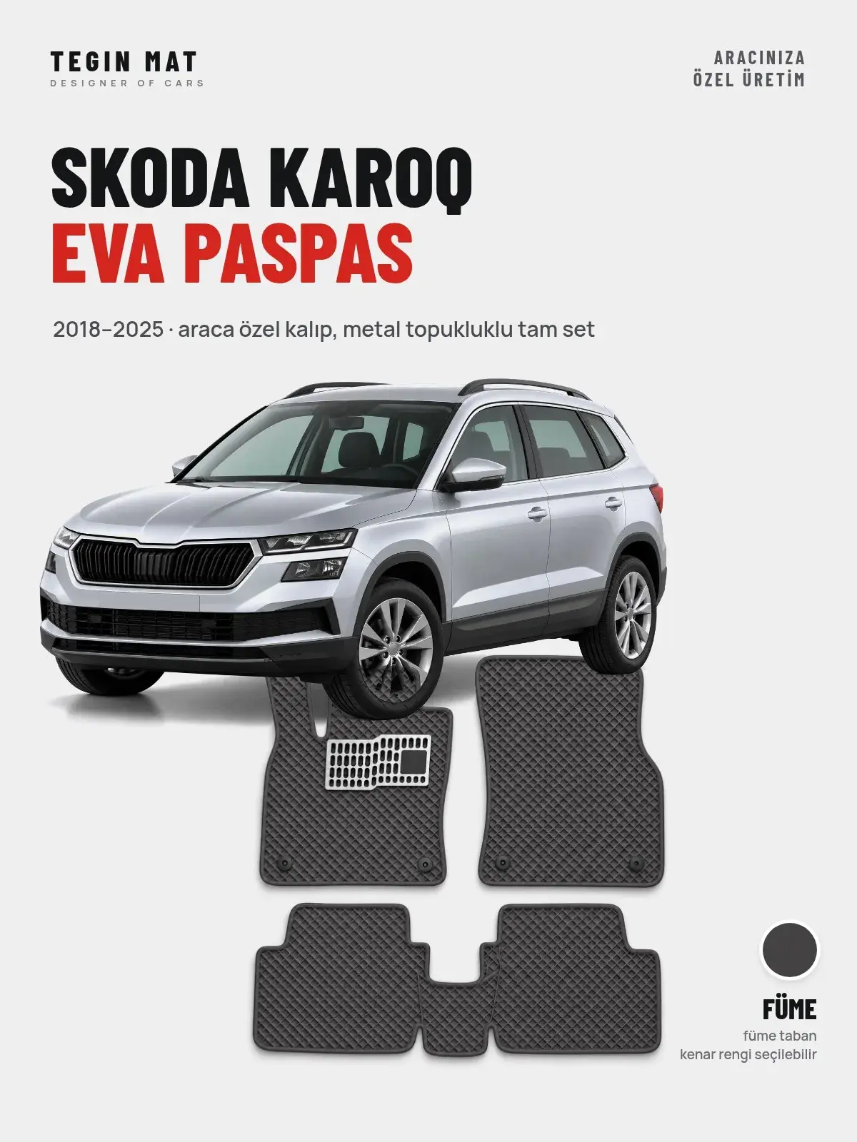 Skoda Karoq EVA Oto Paspas Tam Set (2018–2025) Füme – Araca Özel Kalıp (1)