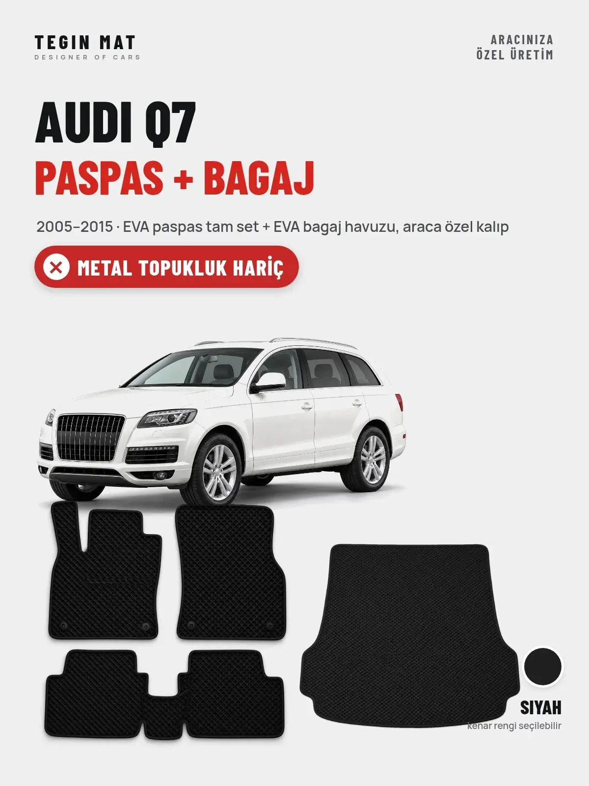 Audi Q7 EVA Paspas + Bagaj Havuzu Seti (2005–2015) Siyah – Metal Topukluk Hariç (1)