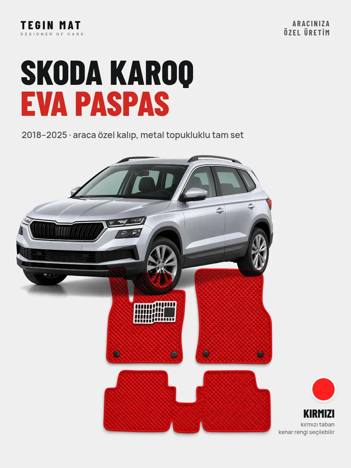 Skoda Karoq EVA Oto Paspas Tam Set (2018–2025) Kırmızı – Araca Özel Kalıp (1)