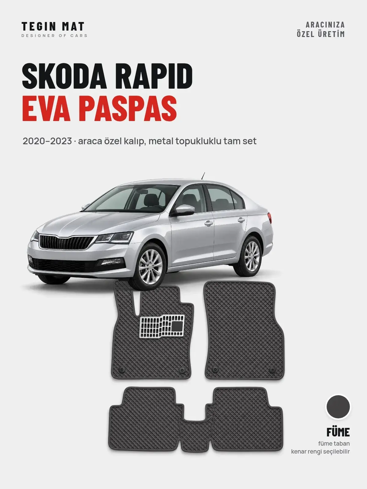 Skoda Rapid EVA Oto Paspas Tam Set (2020–2023) Füme – Araca Özel Kalıp (1)
