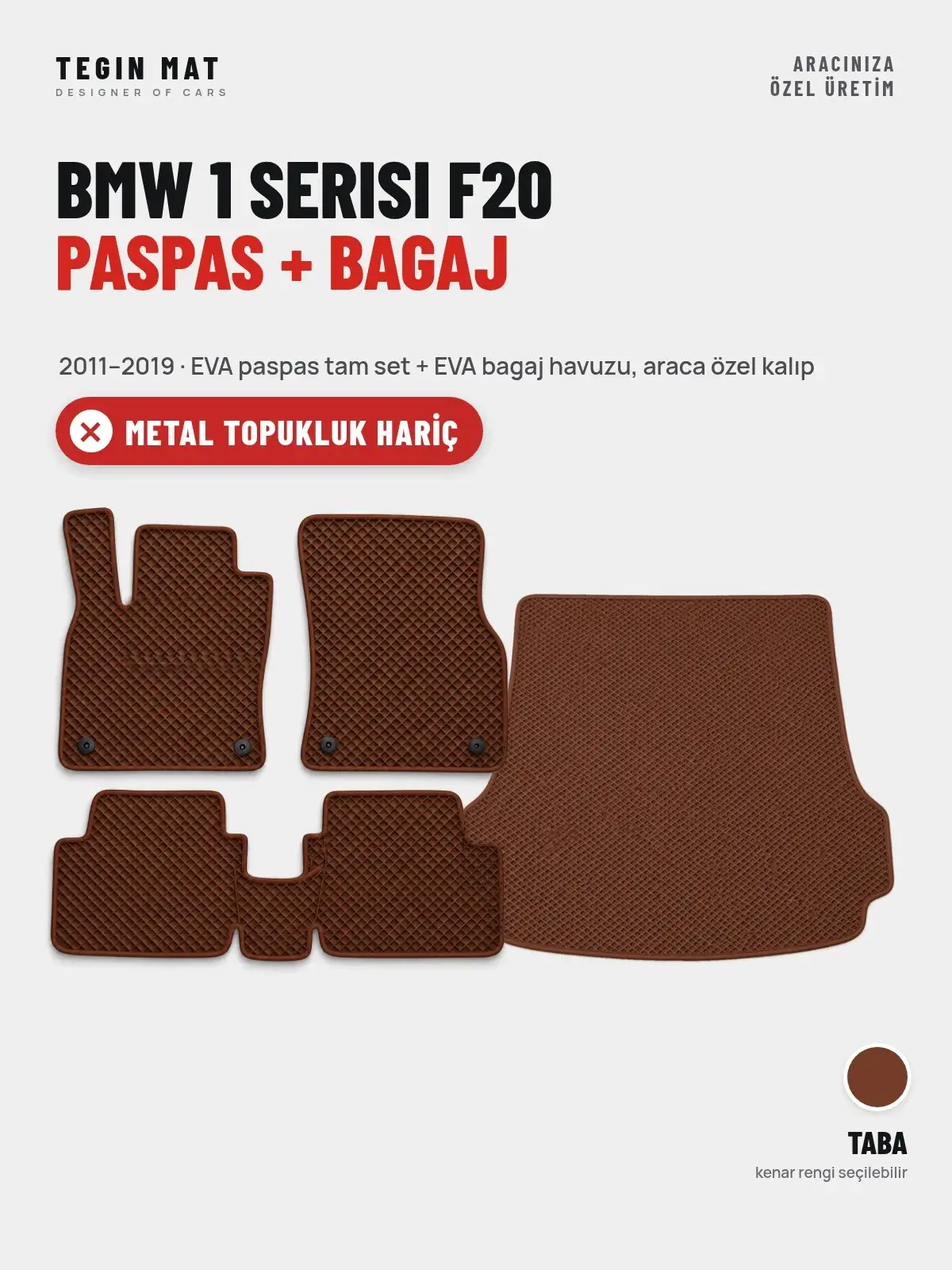 BMW 1 Serisi F20 EVA Paspas + Bagaj Havuzu Seti (2011–2019) Taba – Metal Topukluk Hariç (1)