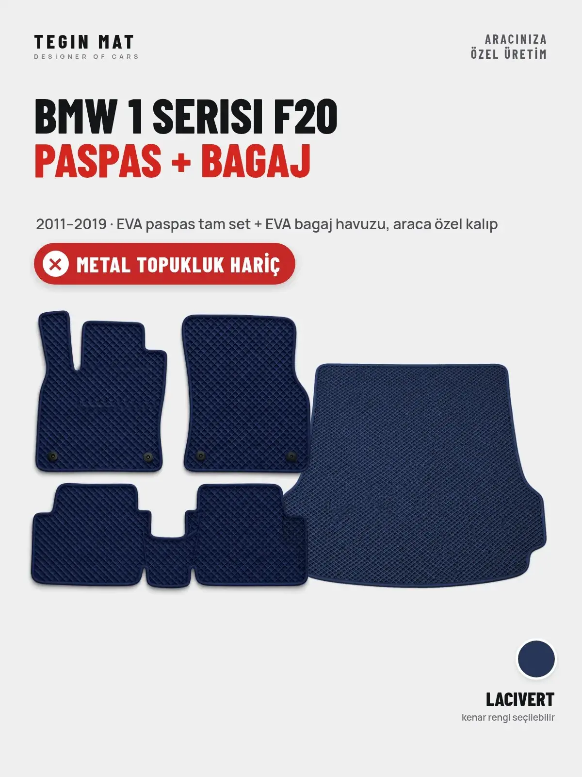 BMW 1 Serisi F20 EVA Paspas + Bagaj Havuzu Seti (2011–2019) Lacivert – Metal Topukluk Hariç (1)