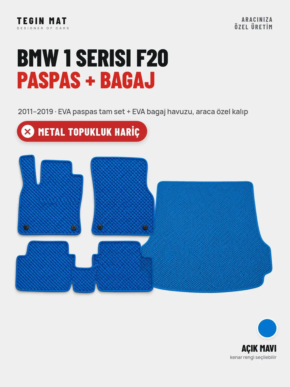BMW 1 Serisi F20 EVA Paspas + Bagaj Havuzu Seti (2011–2019) Açık Mavi – Metal Topukluk Hariç (1)