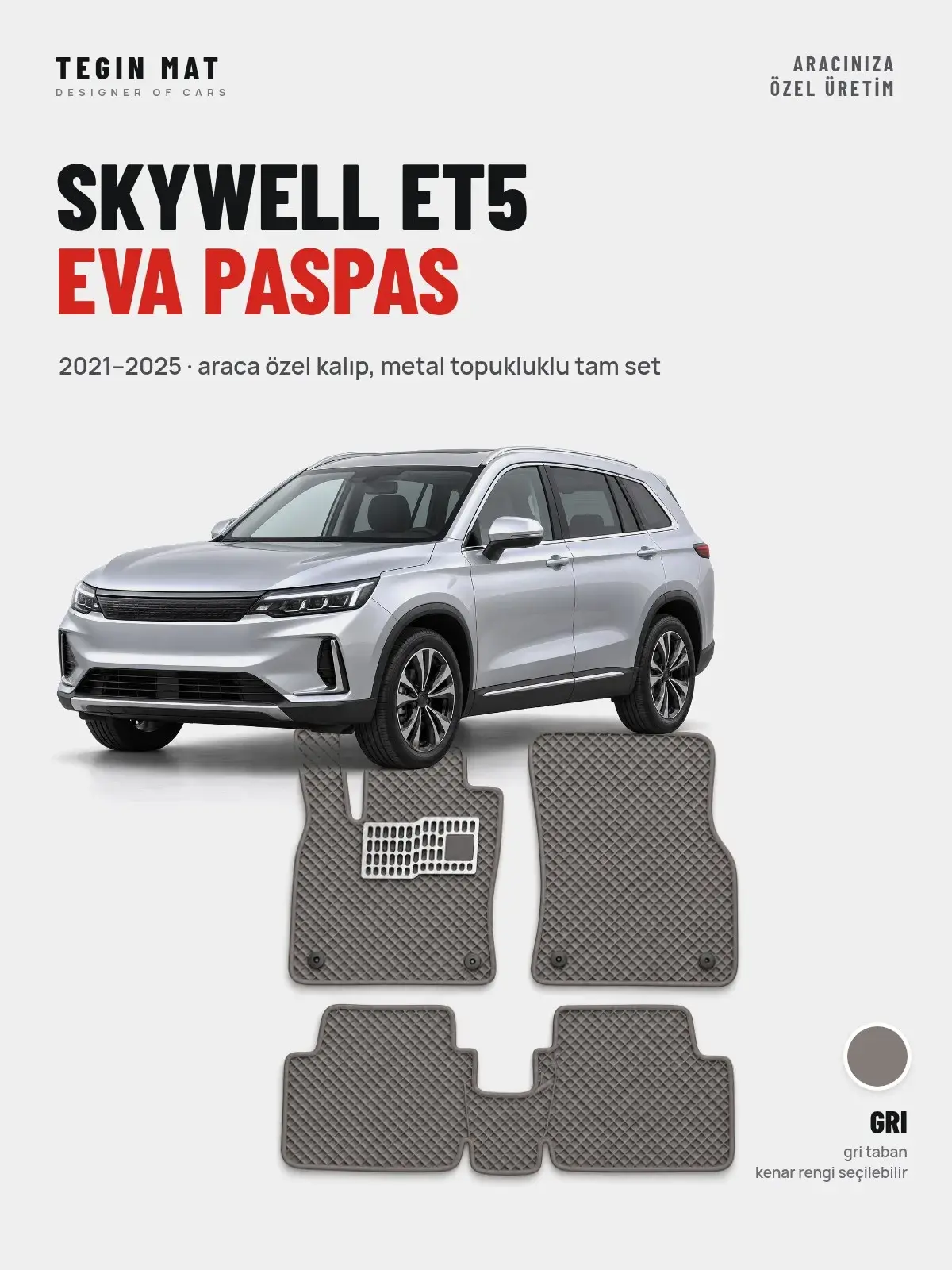 Skywell ET5 EVA Oto Paspas Tam Set (2021–2025) Gri – Araca Özel Kalıp (1)