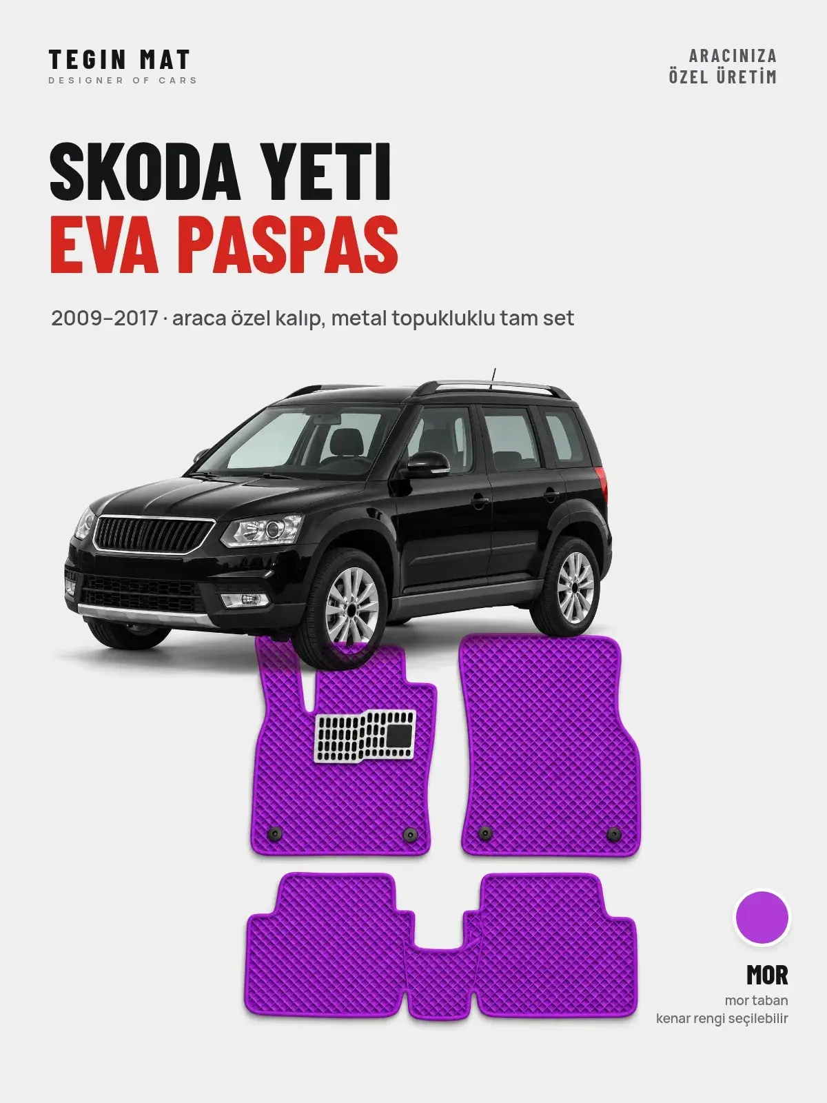 Skoda Yeti EVA Oto Paspas Tam Set (2009–2017) Mor – Araca Özel Kalıp (1)