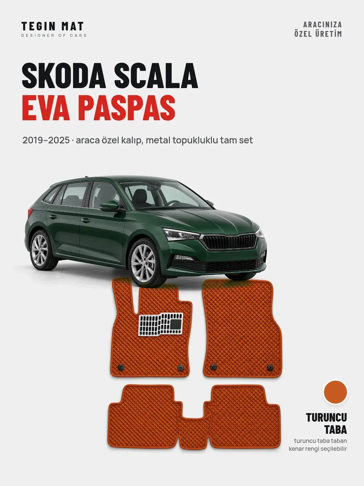 Skoda Scala EVA Oto Paspas Tam Set (2019–2025) Turuncu Taba – Araca Özel Kalıp (1)