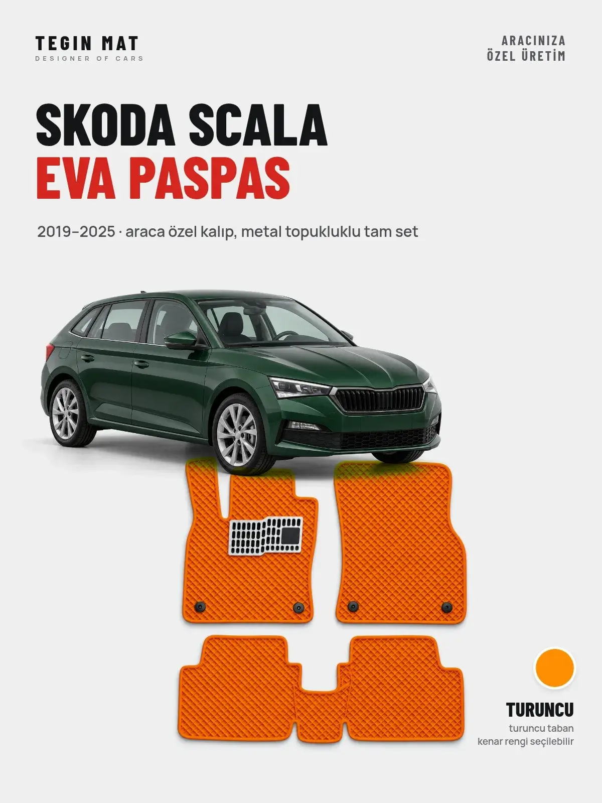 Skoda Scala EVA Oto Paspas Tam Set (2019–2025) Turuncu – Araca Özel Kalıp (1)