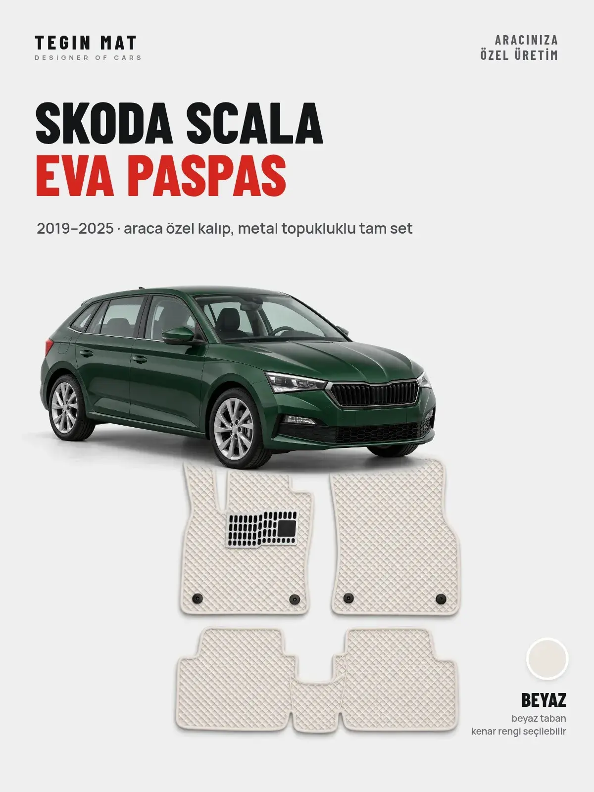 Skoda Scala EVA Oto Paspas Tam Set (2019–2025) Beyaz – Araca Özel Kalıp (1)