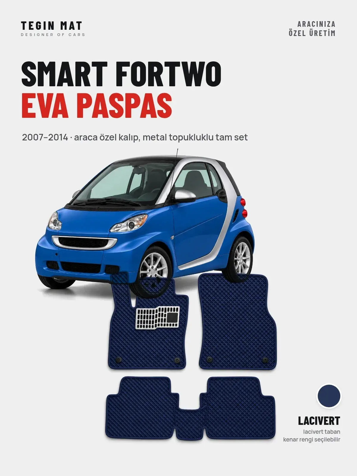 Smart Fortwo EVA Oto Paspas Tam Set (2007–2014) Lacivert – Araca Özel Kalıp (1)