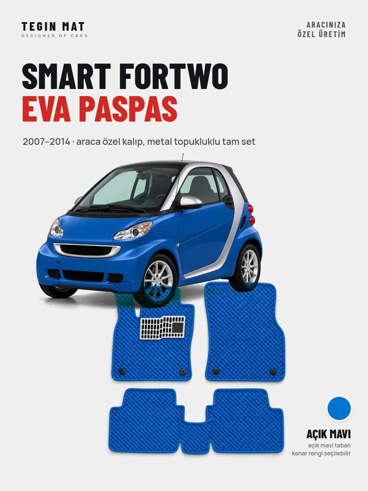Smart Fortwo EVA Oto Paspas Tam Set (2007–2014) Açık Mavi – Araca Özel Kalıp (1)