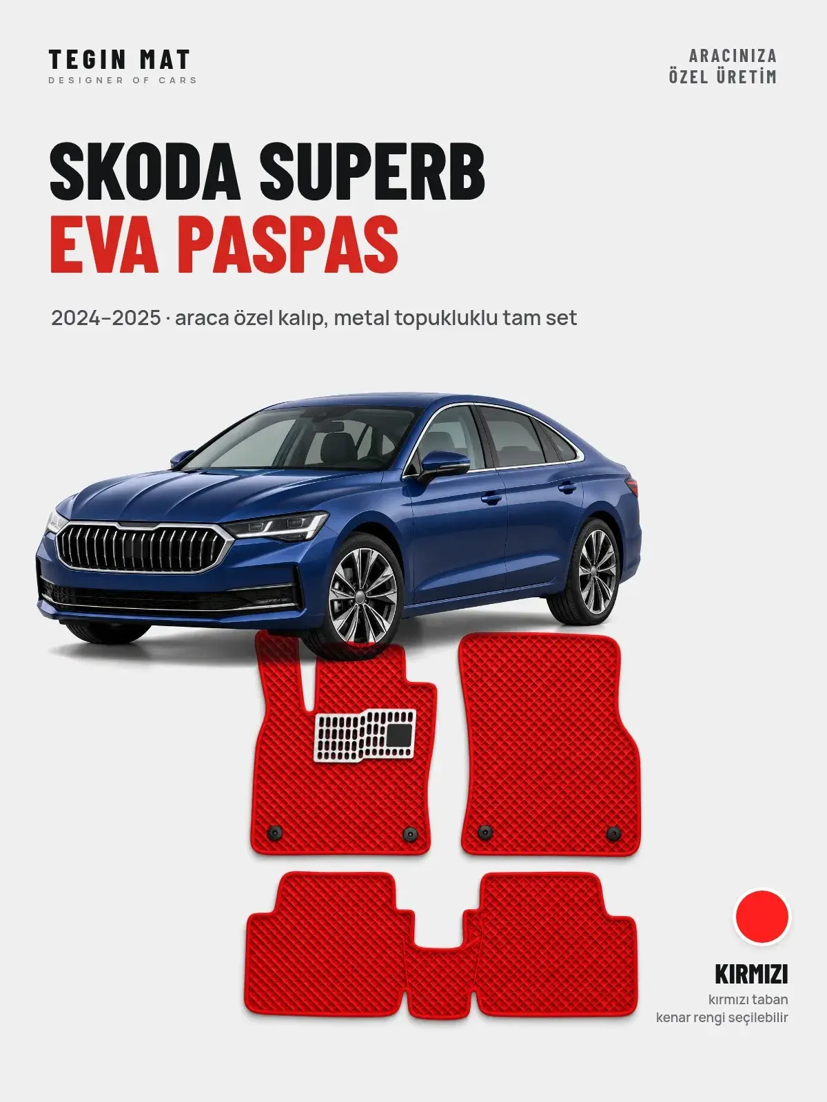 Skoda Superb EVA Oto Paspas Tam Set (2024–2025) Kırmızı – Araca Özel Kalıp (1)