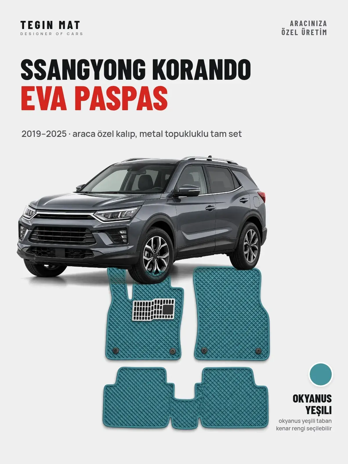 SsangYong Korando EVA Oto Paspas Tam Set (2019–2025) Okyanus Yeşili – Araca Özel Kalıp (1)