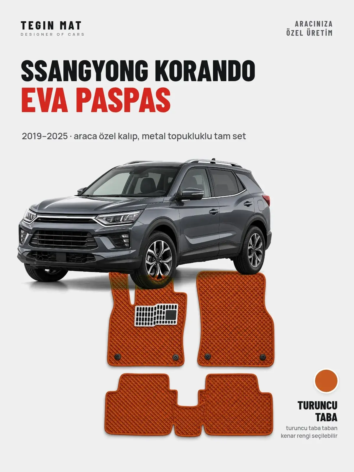 SsangYong Korando EVA Oto Paspas Tam Set (2019–2025) Turuncu Taba – Araca Özel Kalıp (1)