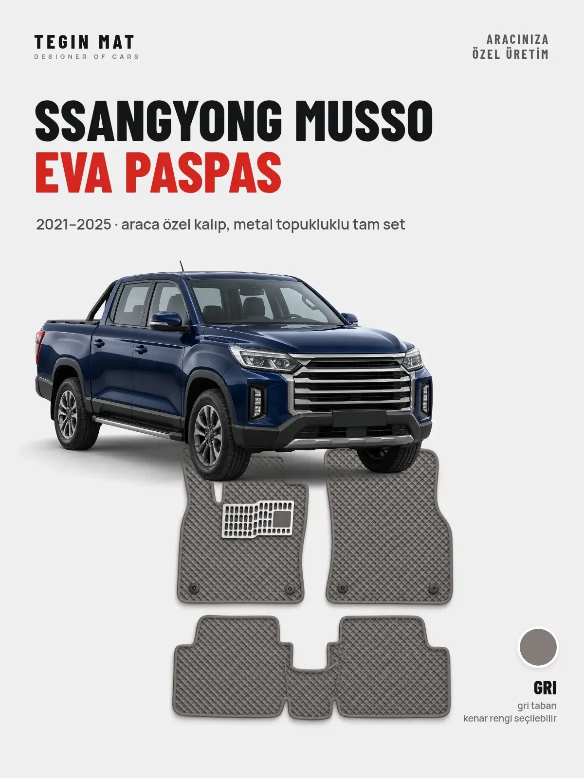 SsangYong Musso EVA Oto Paspas Tam Set (2021–2025) Gri – Araca Özel Kalıp (1)