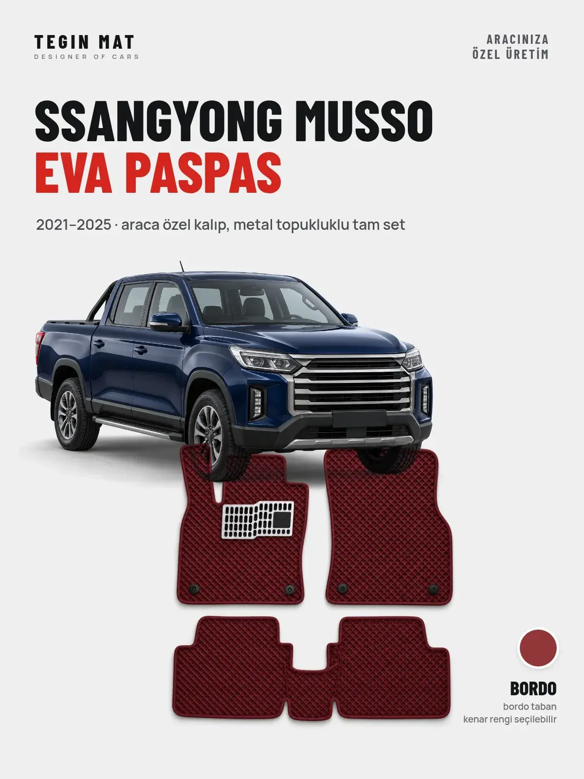 SsangYong Musso EVA Oto Paspas Tam Set (2021–2025) Bordo – Araca Özel Kalıp (1)