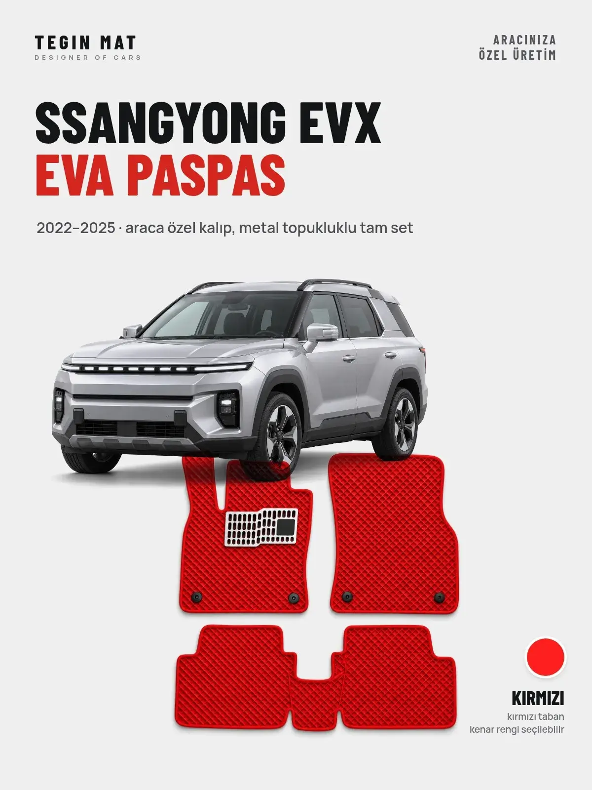 SsangYong EVX EVA Oto Paspas Tam Set (2022–2025) Kırmızı – Araca Özel Kalıp (1)